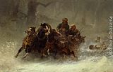 Adolf Schreyer Famous Paintings - Persued by Wolves